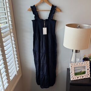 Quince 100% European Linen Smocked Midi Dress NWT